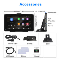Autoradio portable sans fil avec écran tactile de 7 pouces, compatible Apple CarPlay et Android Auto, avec fonction Mirror Link/GPS/Siri/Google/FM