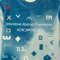 Pull en tricot bleu délavé pour homme, style streetwear, imprimé graphique abstrait, coupe oversize, style techwear