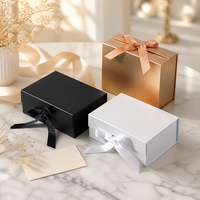Boîte cadeau rigide pliable magnétique avec logo personnalisé, ruban en satin rose pour cosmétiques, extensions de cheveux, emballage de beauté
