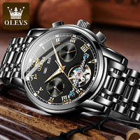 Montre mécanique automatique de luxe OLEVS 6607 pour homme en acier inoxydable, bracelet vert classique, cadran en verre résistant à l'eau, aiguilles