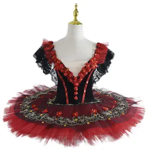 Vestido tutu para dança de balé Don Quixote vinho vermelho fantasia de competição infantil Paquita Esmirada