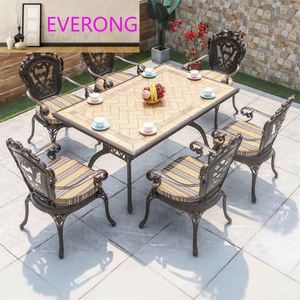 Ensemble de jardin moderne en aluminium moulé pour l'extérieur, 6 places, table et chaises de salle à manger durables résistantes aux UV pour la cour, l'hôtel - Product Image 4