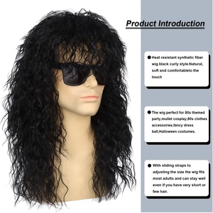 Disfraz Peluca 80s Pelucas Disfraces de Halloween <span class=keywords><strong>Hombre</strong></span> Rock Hairpiece Long Curly Punk Heavy Metal <span class=keywords><strong>Mullet</strong></span> Peluca - Product Image 2