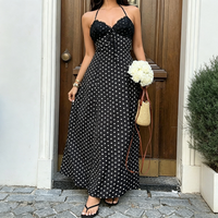 Robe Courte Décontractée en Jean Tissé Uni pour Femme, Col Halter, Coupe Ajustée, Taille Haute, Bretelles Fines, Idéale pour l'Automne, l'Été, la Plage et le Quotidien