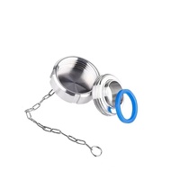 Tapa ciega sanitaria de acero inoxidable pulido DIN con superficie lisa y rosca interna con cadena para accesorios de tubería