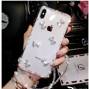 เคสโทรศัพท์หรูหราประดับโบว์คริสตัลสำหรับ iPhone 17/16/15/14/13 Pro Max สายคล้องคริสตัลใส ป้องกันรอยขีดข่วน สำหรับผู้หญิง - Product Image 1