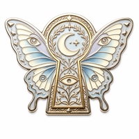 Broche en métal personnalisée en usine, motif papillon trou de serrure, émail dégradé bleu lavande, accessoire de costume