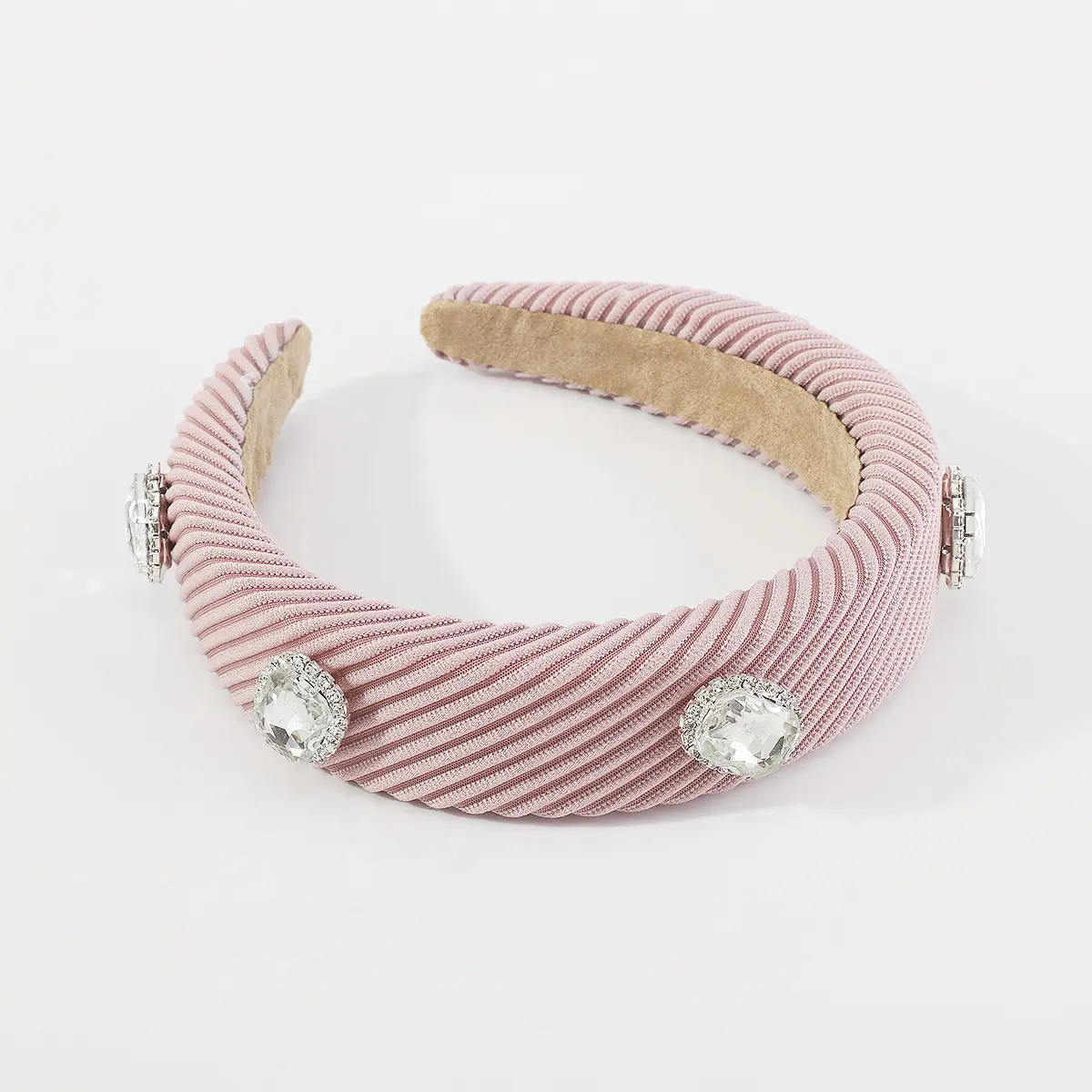 Retro Jewel Rhinestone Knitted Diagonal Stripe Sponge Headband European And American Simple Hair Accessories For Women