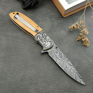 Couteau pliant d'extérieur, motif imprimé en 3D, couteau à fruits portable EDC, haute dureté 8Cr13MoV, outil de chasse et de camping, manche en bois - Product Image 4