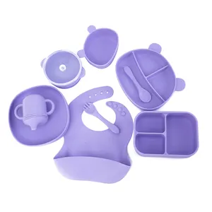 Prodotti per bambini di vendita caldi Set di piatti per stoviglie per bambini in Silicone per uso alimentare Set di posate per stoviglie in Silicone per bambini