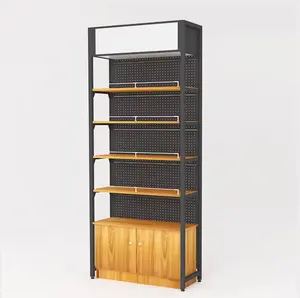 Supermarket Wall Flooring Display Stand Rack High End Wooden Pegboard Shelf With Lighting For Retail Store CNLF