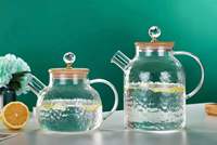 Usine haute verre borosilicate clair et transparent cruche à eau pichet en verre rayé bouilloire théière 1000ml 1800ml couvercle en bambou