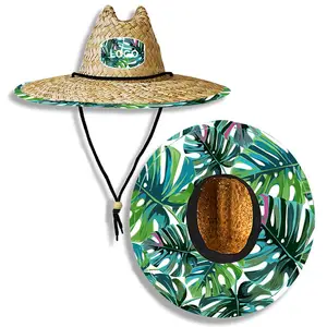 Wholesale Tropical Sun Shade Wide Brim Straw Beach Hats Uv Resistant Natural Material Lifeguard Straw Sun Hats