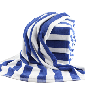 Serviette de bain et de piscine de luxe 100% coton, utilisée dans les hôtels et sur la plage, rayures blanches, bleues et roses, motif tissé à carreaux - Product Image 4