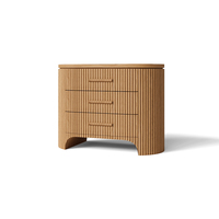 Table de chevet FERLY à 3 tiroirs, style mid-century, en bois massif, pour chambre à coucher, meuble de rangement