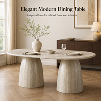 Table en oxyde de magnésium, aspect travertin, base à double piétement, finition mate, table 6 places pour la maison et les restaurants