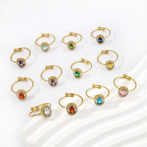 Bagues ouvertes en acier inoxydable de designer plaqué or 18 carats à la mode pour les cadeaux de fiançailles de mariage en gros avec diamant zircon cubique CZ - Product Image 1