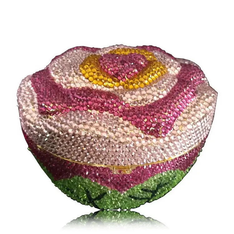 Woman New Arrive Design High Quality Evening Clutch Bags Purse Rose Flower Beaded Crystal Rhinestone Handbags