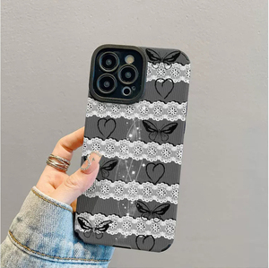 Étui de téléphone portable en cuir artificiel TPU avec impression de cœur d'amour et de papillon en dentelle pour <span class=keywords><strong>iPhone</strong></span> X Xr 11 <span class=keywords><strong>12</strong></span> 13 14 15 16 17 18 Pro Max - Product Image 3