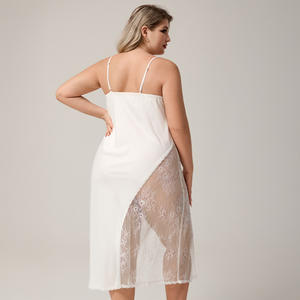 Camisón Largo de Satén Helado de Talla Grande para Mujer, Estilo Europeo y Americano, con Ribete de Encaje, Sexy, Transpirable, Cintura Elástica, Elegante - Product Image 2