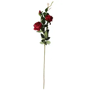 Tela de terciopelo con flores artificiales MW03333, pulverizador de rosas de un solo tallo para centro de mesa, decoración para fiesta y cocina, venta al por mayor