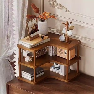 Étagère d'angle de bureau en bambou, 2 niveaux, organisateur de rangement multi-couches pour la maison, le bureau, la cuisine, style moderne - Product Image 1