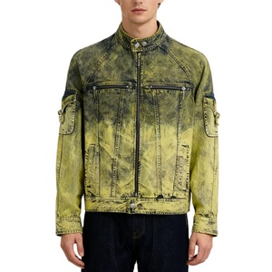 Custom High Street Men's <b>Denim</b> Jacket New Fashion Full Cotton Vintage 100% Stonewashed Yellow <b>Coat</b> Jacket Manufacturer - Product Image 4