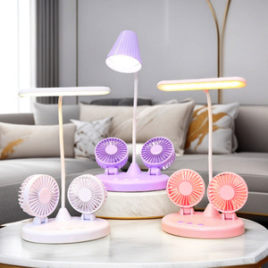 Dual <b>Head</b> Desk <b>Fan</b> With Led Light 7 9.9 In Usb Powered Plastic Table <b>Fan</b> For Student Dorm Home Use - Product Image 2