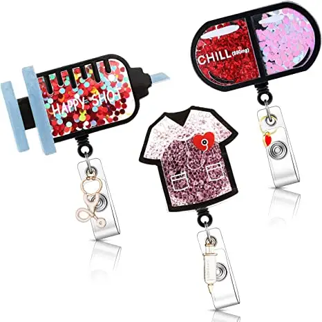 Medical Design Nurse Badge Reel Glitter Plastic Id Bling Badge Reel Resin Badge Reel Holder Work Gift For Nurse Accessories
