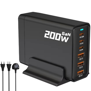 2024 Hot Products Custom Logo 200w GaN Desktop Charger 6 Port USB Type C 100W PD 3.0 Charger, QC 3.0 Ports for Laptop/phones