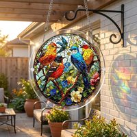 Kit de loisirs créatifs attrape-soleil en acrylique personnalisé, avec pièces de forme irrégulière, motif verre teinté (oiseau bleu, arbre, fleur), pour décoration de fenêtre et d'intérieur