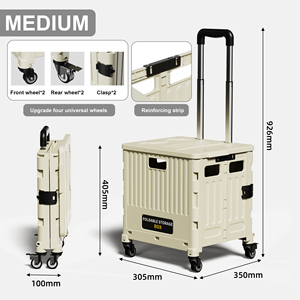 प्लास्टिक फोल्डेबल कार्ट पोर्टेबल बाजार ढहने वाली ट्रॉली शॉपिंग कार्ट, ढक्कन उपयोगिता किराना के साथ - Product Image 5