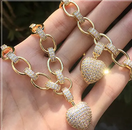 Комплект ювелирных изделий из золота Дамская мода 18K позолоченное ожерелье zircon в форме сердца ожерелье в форме сердца ювелирный набор, подарок на день Святого Валентина