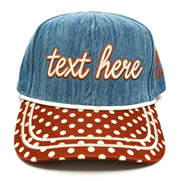 Casquettes de baseball en jean bleu personnalisées à 5 panneaux avec broderie 3D, style Dad Hat, imprimé léopard sur la visière, pour cowgirl, avec fermeture Snapback
