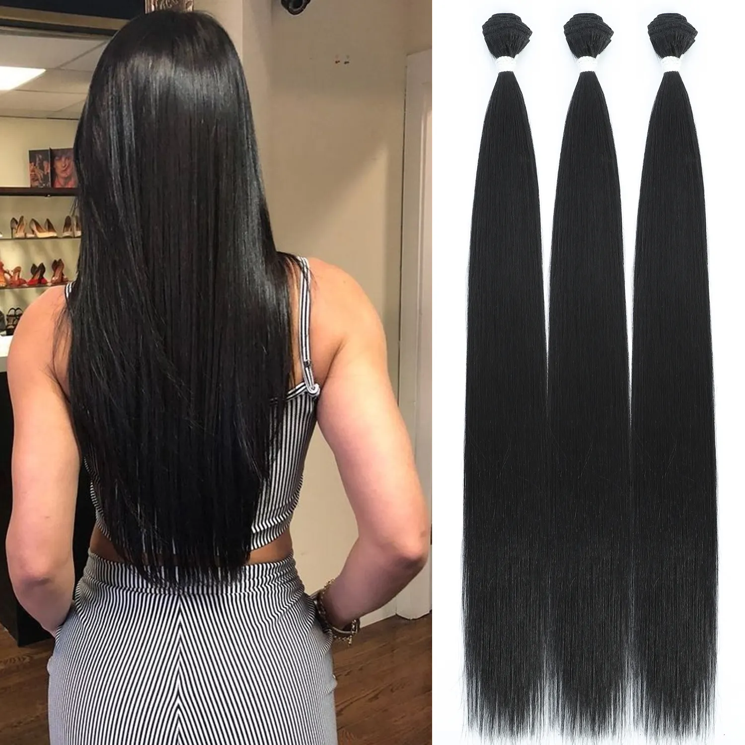 Bone Straight Hair Bundles Salon Natural Hair Extensions Fibers Super Long Synthetic Yaki Straight Hair Weaving Full to End