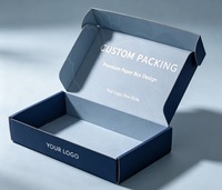 Boîte d'expédition en carton ondulé bleu foncé personnalisée, impression intégrale du logo, boîte pliante pour emballage de produits cadeaux de marque.