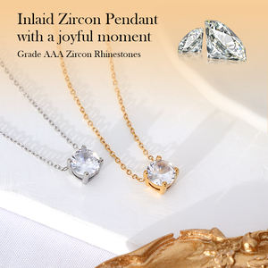 Collier pendentif rond simple en acier inoxydable plaqué or 18 carats PVD, collier géométrique en zircon, bijoux de <span class=keywords><strong>naissance</strong></span>, cadeaux - Product Image 2