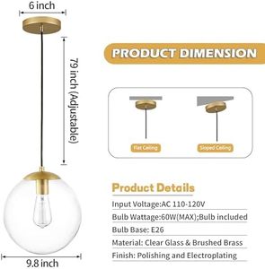 Luce a sospensione in <span class=keywords><strong>oro</strong></span> della metà del secolo in ottone spazzolato <span class=keywords><strong>paralume</strong></span> in vetro trasparente e27 Base per sala da pranzo luce a sospensione per camera da letto - Product Image 5