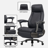 Chaise de bureau de direction moderne de luxe, ergonomique, en cuir, avec appui-tête souple, accoudoirs larges et dossier réglable en douceur