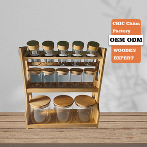 Giá để gia vị và đồ dùng nhà bếp bằng tre năm 2025, có ngăn đựng và lọ thủy tinh - Product Image 1