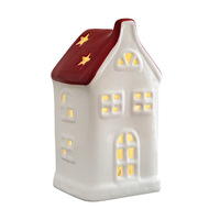 Maisons de village de Noël rouges, petites maisons de Noël en céramique mignonnes, décoration pour centre de table de Noël