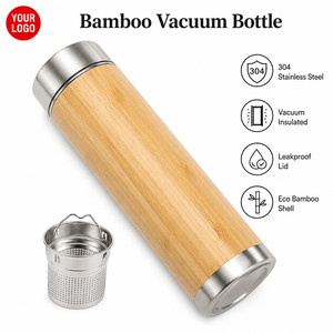Custom Logo 500ml Bamboo Vacuum Insulated Water Bottle Stainless Steel Thermos with <b>Tea</b> <b>Infuser</b> Eco Friendly Business Gift - Product Image 1