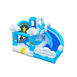 Unisex Small Indoor Outdoor Children Custom Birthday Party Bouncer Blue Sky Cloud Inflatable Mini Bounce House With Slide