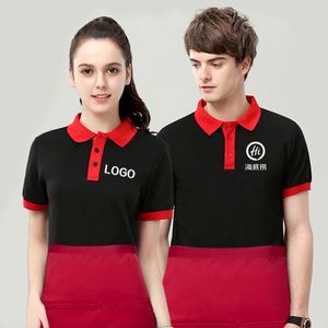 Design Dining Hot Pot Restaurant Waiter Overalls Short Sleeves <b>T</b>-shirt Hotel Frock Apron Button Breathable and Sweat-Absorbent - Product Image 1