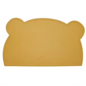 硅胶可爱熊头形垫，带定制印刷双酚a免费定制儿童餐桌餐垫婴儿硅胶餐垫