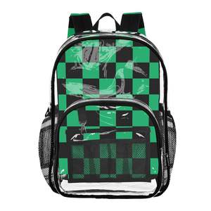 Unisex nero/verde con Design a quadri pesante trasparente da 16 "zaino sportivo di grandi dimensioni trasparente in PVC trasparente zaino - Product Image 1