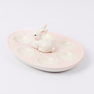<span class=keywords><strong>Plateau</strong></span> de service d'œufs de pâques en céramique à 6 compartiments pour lapin - Product Image 5