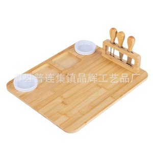 Ensemble de plateaux de service en bambou avec couverts, planche à fromage pour pain et fruits, couleur bois naturel, style simple - Product Image 5