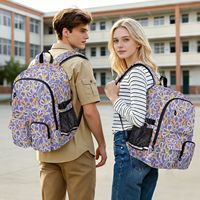 Sac à dos étudiant en polyester 37L, design personnalisé, motif fleur de lavande, imperméable, pour ordinateur portable, avec sangle de bagage, pour filles