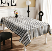 Nappe en PU rayée or blanc, imperméable, anti-taches, lavable, en vinyle, taille personnalisée pour la maison, l'hôtel, les mariages, les banquets, la décoration